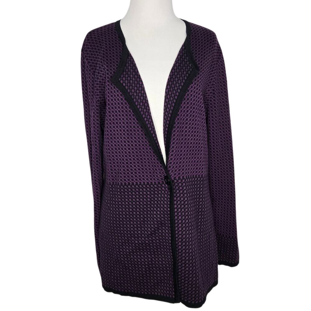 Pendleton Women Cardigan Purple Geometric Office Workwear Longline Large